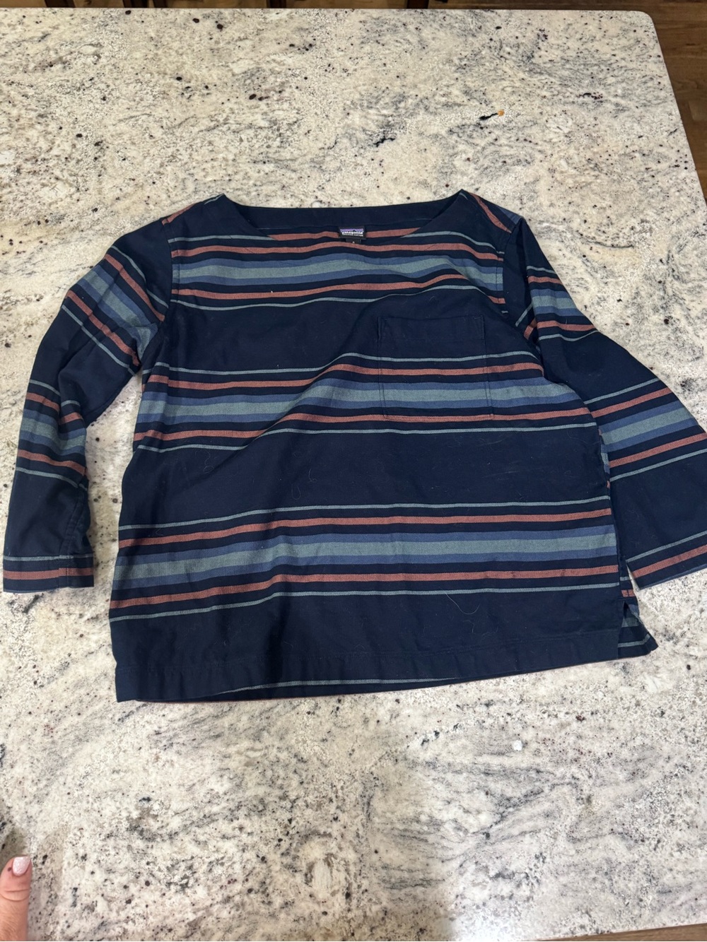 Patagonia Navy Striped Long-Sleeve Tunic with Chest Pocket